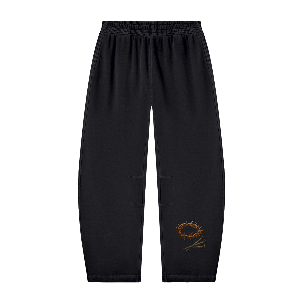 Unisex Vintage Washed Barrel Leg Sweatpants thorny crown and nails