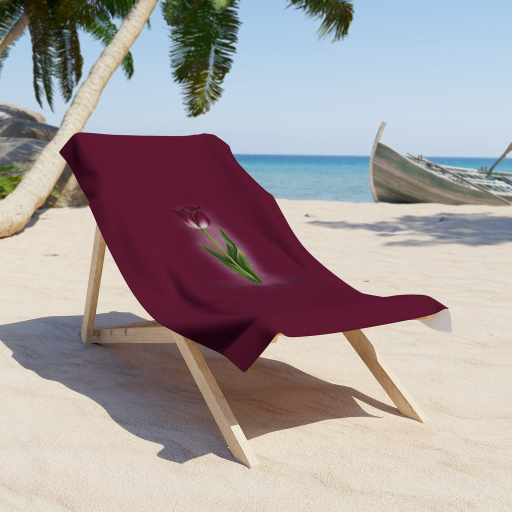 Maroon Tulip Beach Towel — Floral Summer Pool & Beach Towel