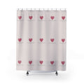 Shower Curtain — Pink Heart Pattern with “Love Never Ends” Romantic Bathroom Decor
