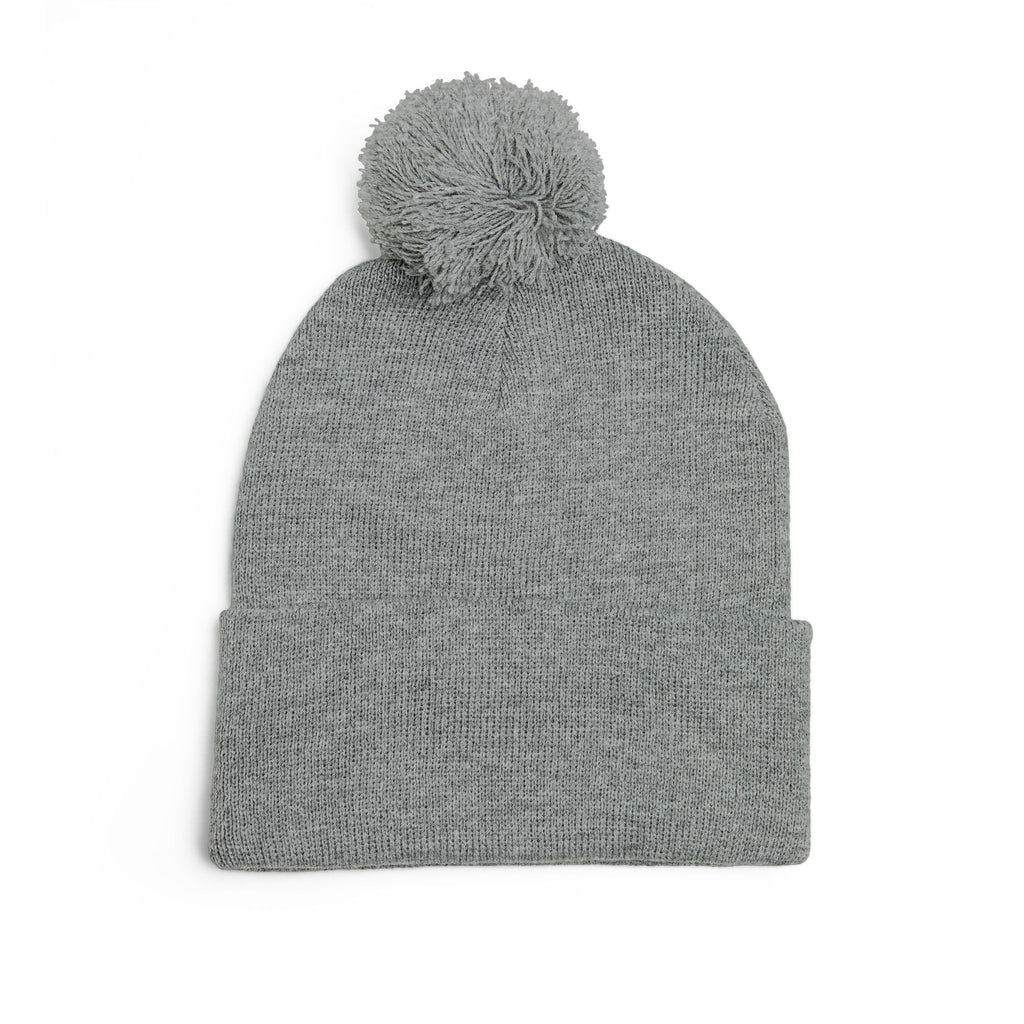 Embroidered Matchstick Pom-Pom Knit Cap — Cozy Winter Beanie with Flame Patch