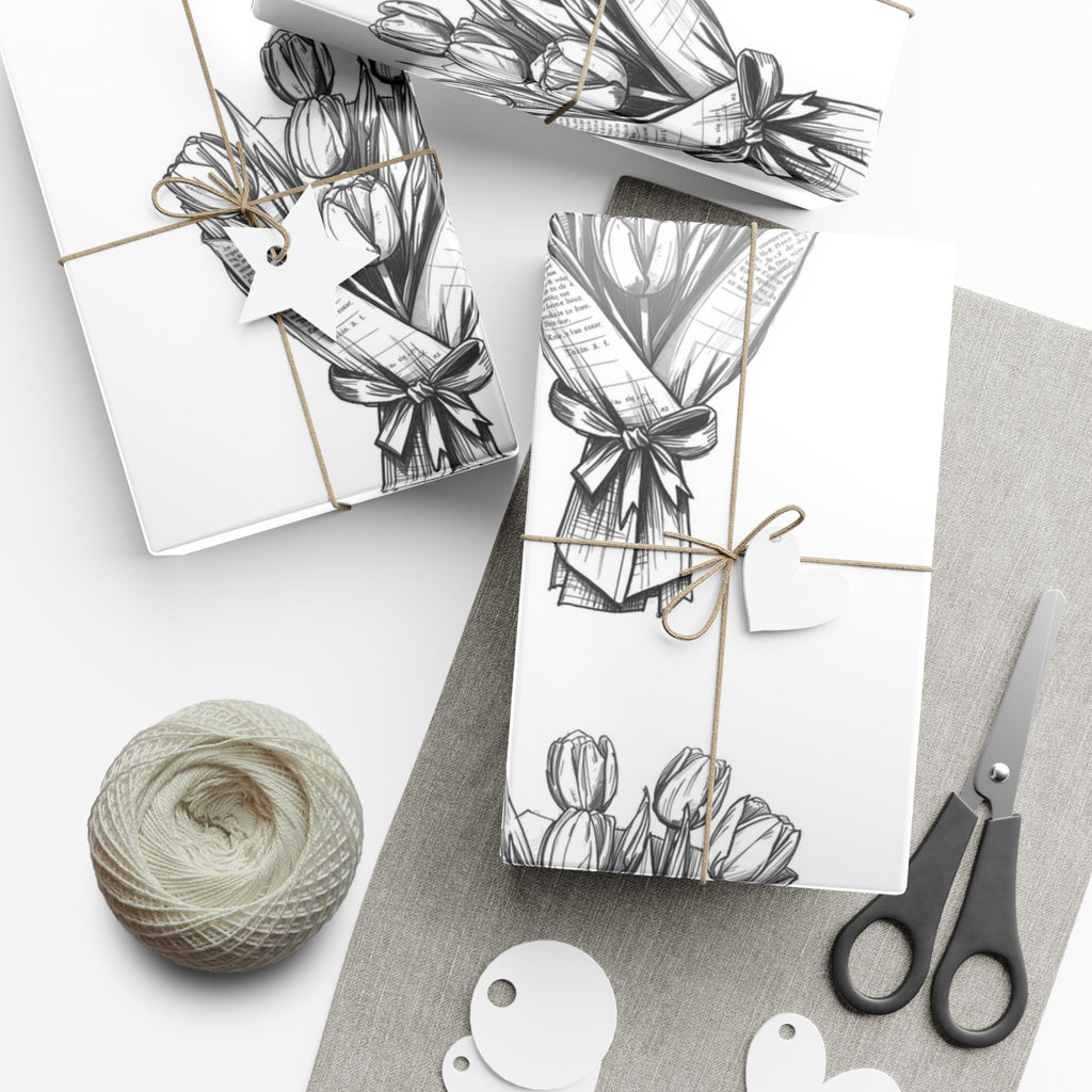 Bouquet Sketch Gift Wrap — Black & White Floral Wrapping Paper