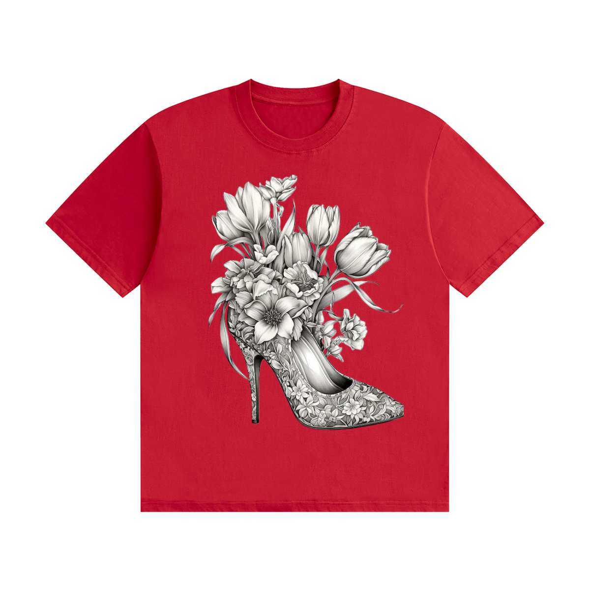 Unisex Seamless Cotton T-Shirt Tulips high heel