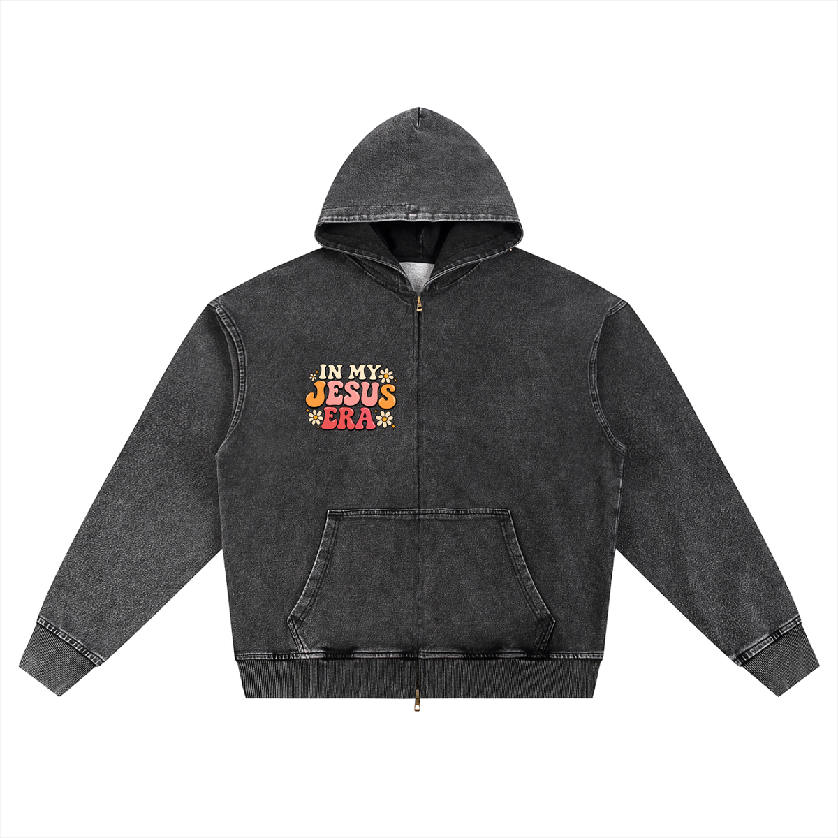 Snow Wash Oversized Zip-Up Hoodie