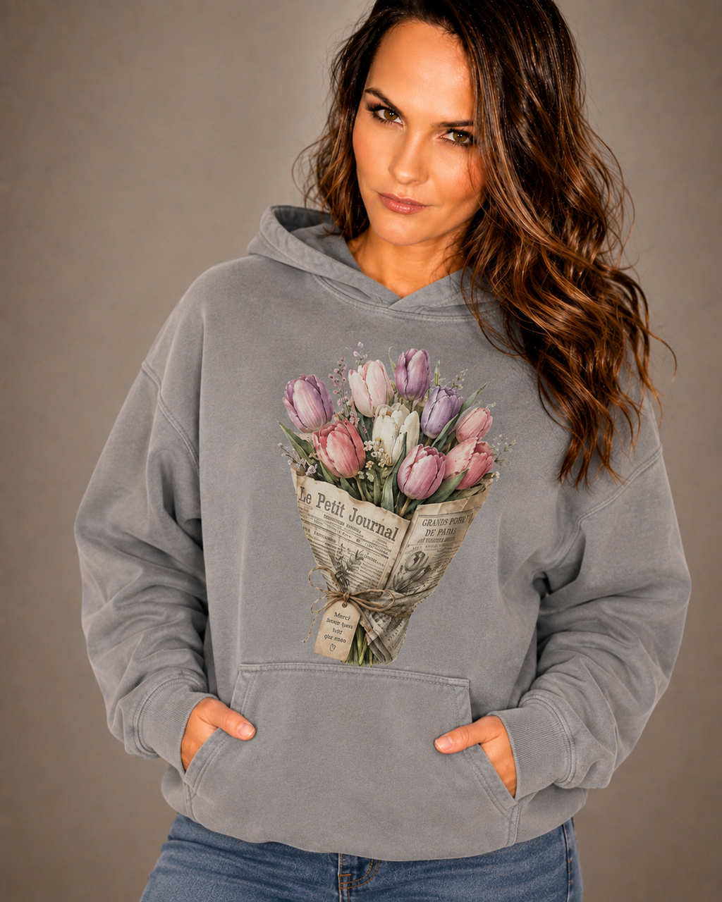 Heavyweight Sunfade Oversized Hoodie Tulips newspaper