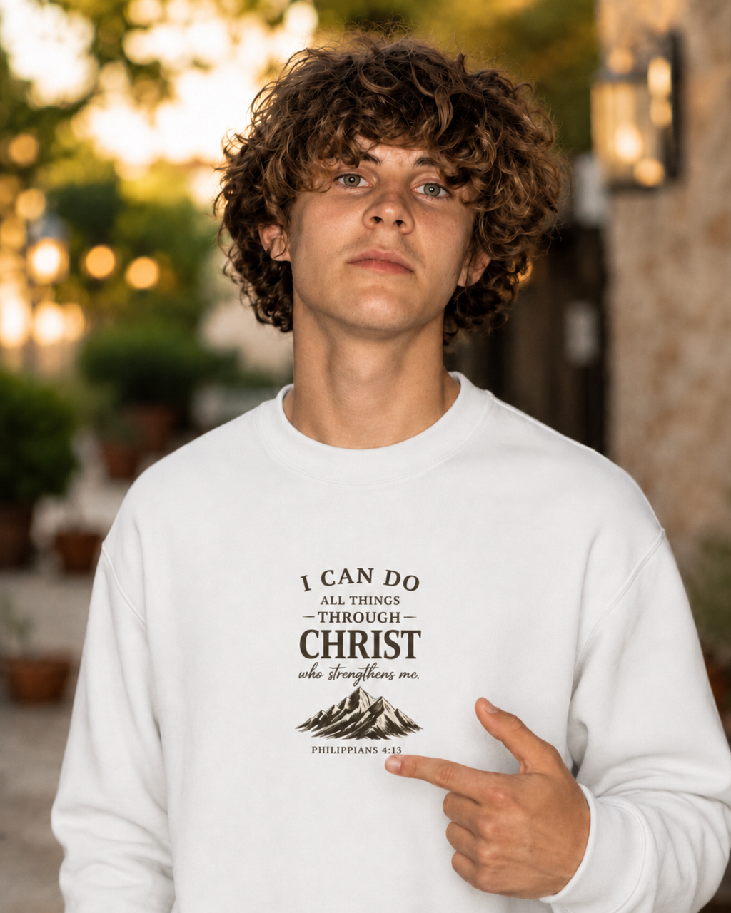 Essential Fleece Mock-Neck Crew Sweatshirt I can do all things through Christ