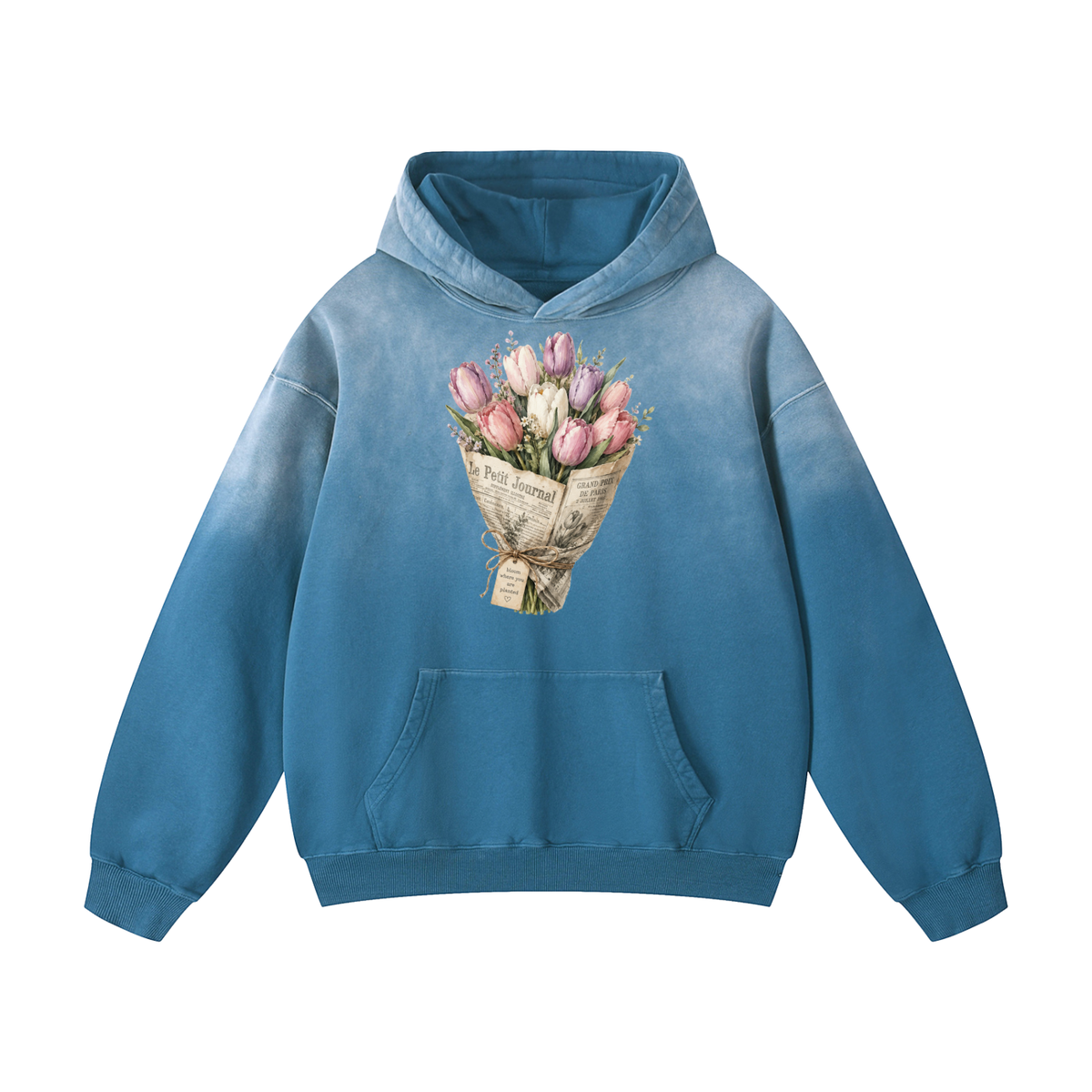 Heavyweight Sunfade Oversized Hoodie Tulips newspaper