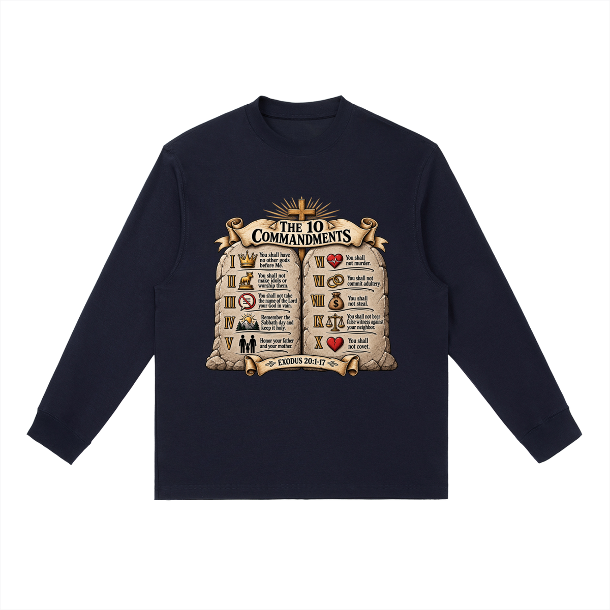 Essential Crewneck Long-Sleeve T-Shirt 10 commandments