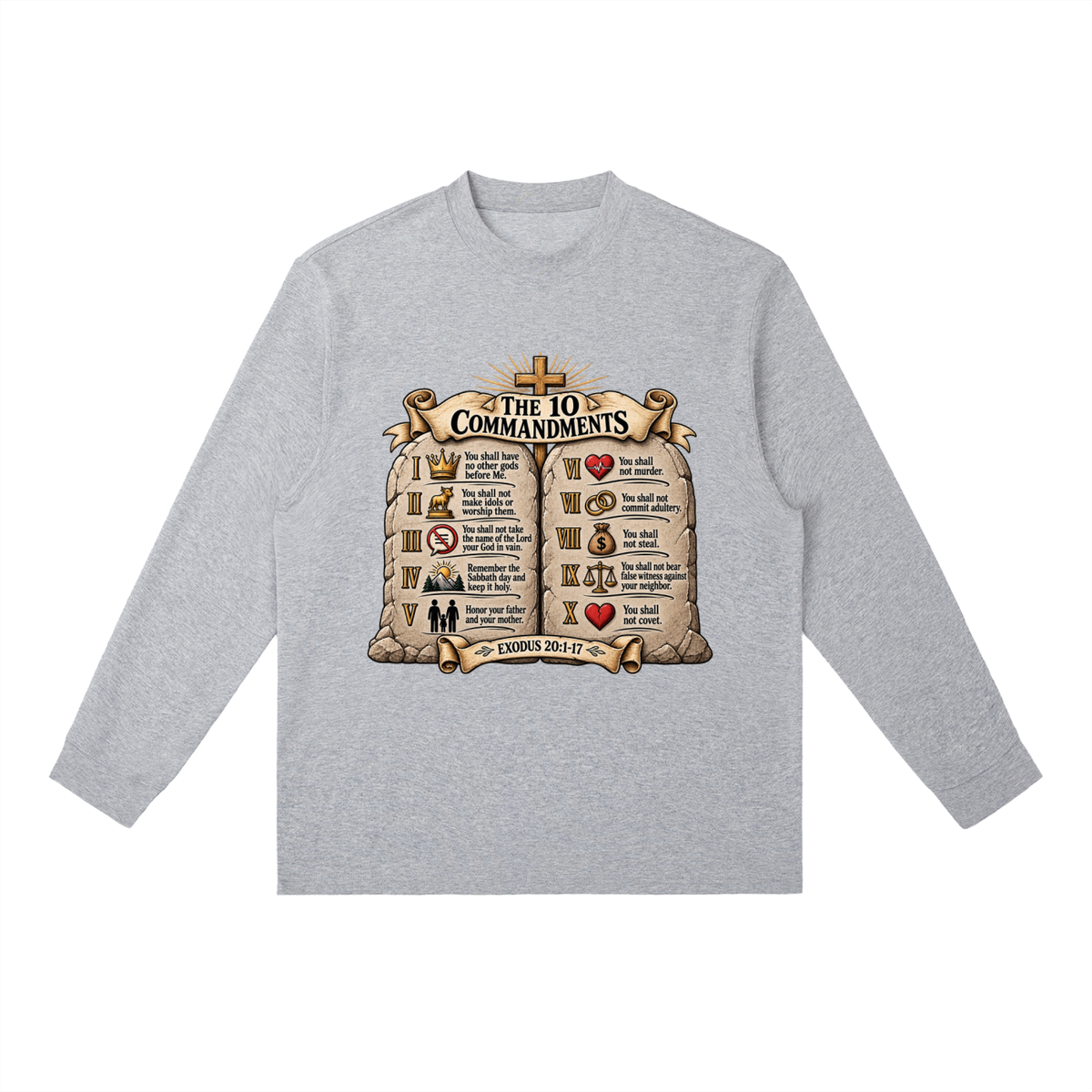Essential Crewneck Long-Sleeve T-Shirt 10 commandments