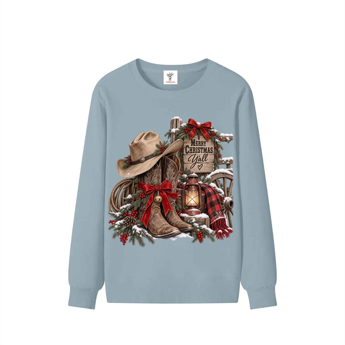 Classic Unisex Cotton Sweatshirt Western Merry Christmas yall