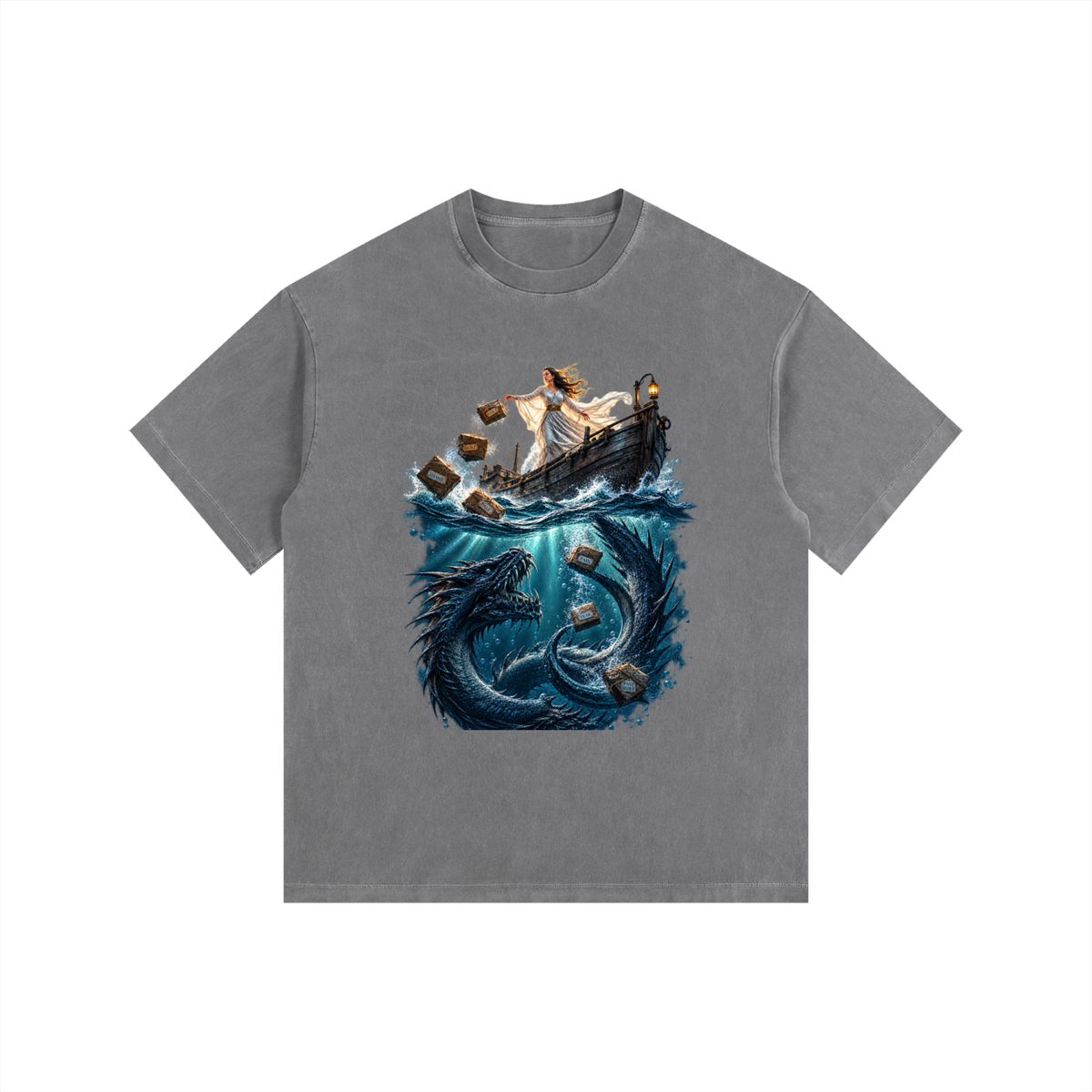 Vintage Washed Oversized Cotton T-Shirt Sea of forgetfulness