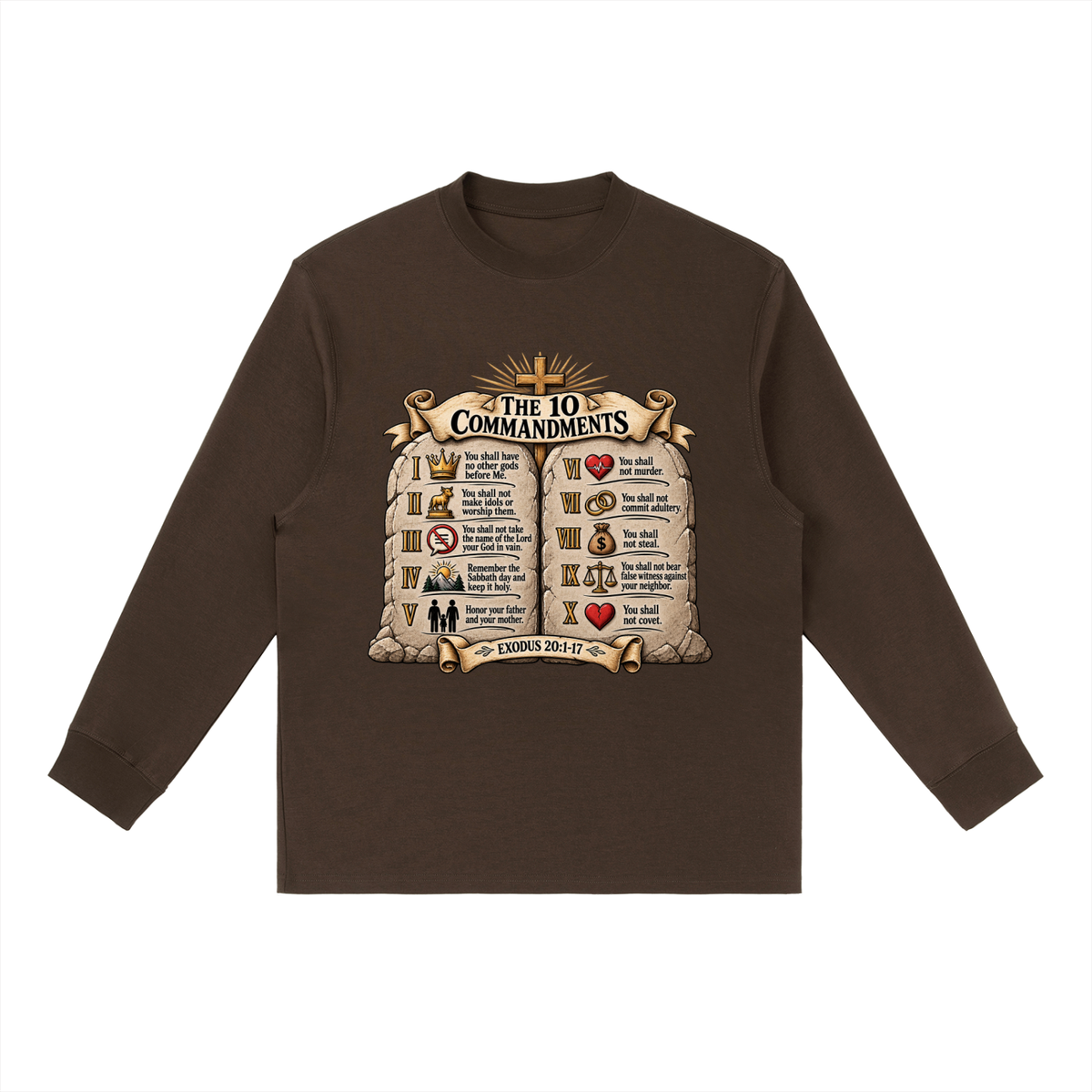 Essential Crewneck Long-Sleeve T-Shirt 10 commandments