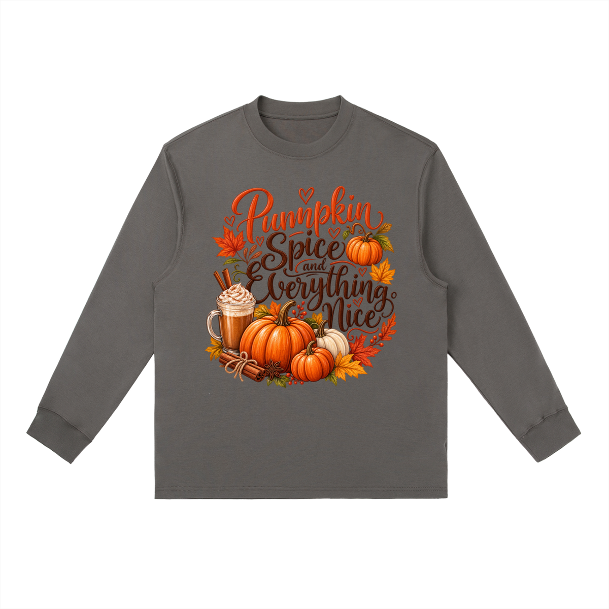 Essential Crewneck Long-Sleeve T-Shirt pumpkin spice everything nice