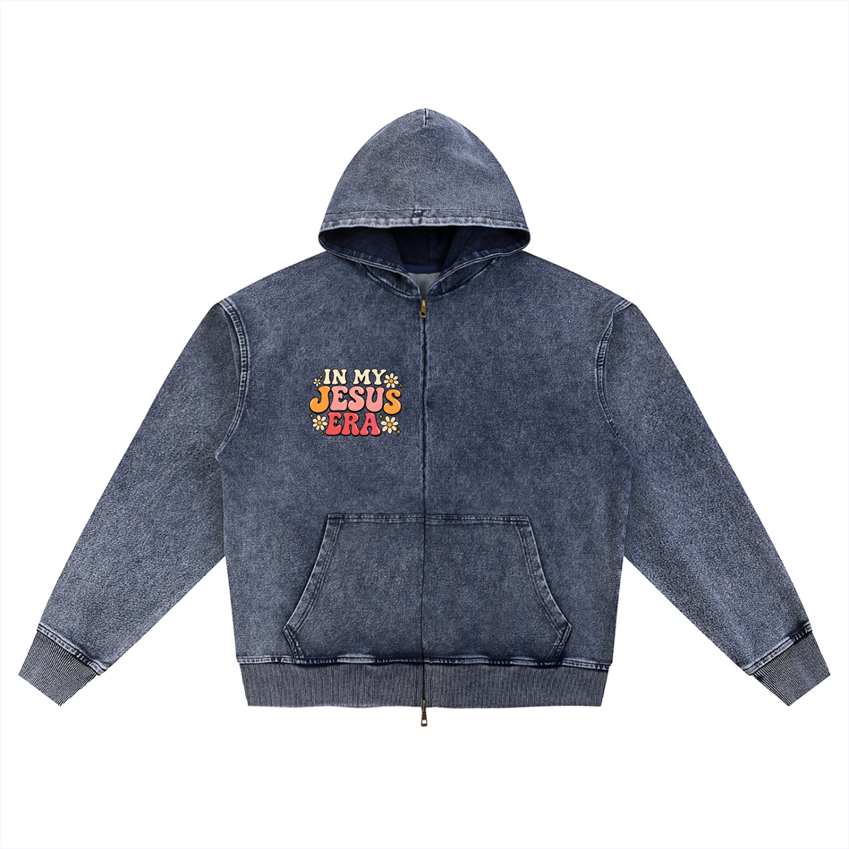 Snow Wash Oversized Zip-Up Hoodie