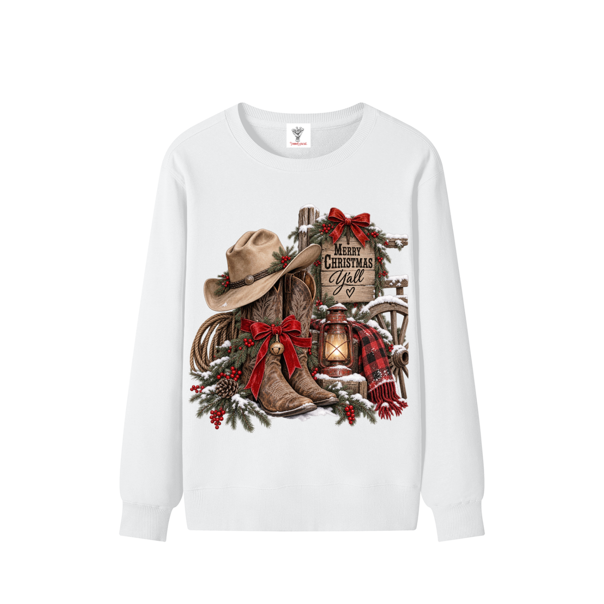 Classic Unisex Cotton Sweatshirt Western Merry Christmas yall