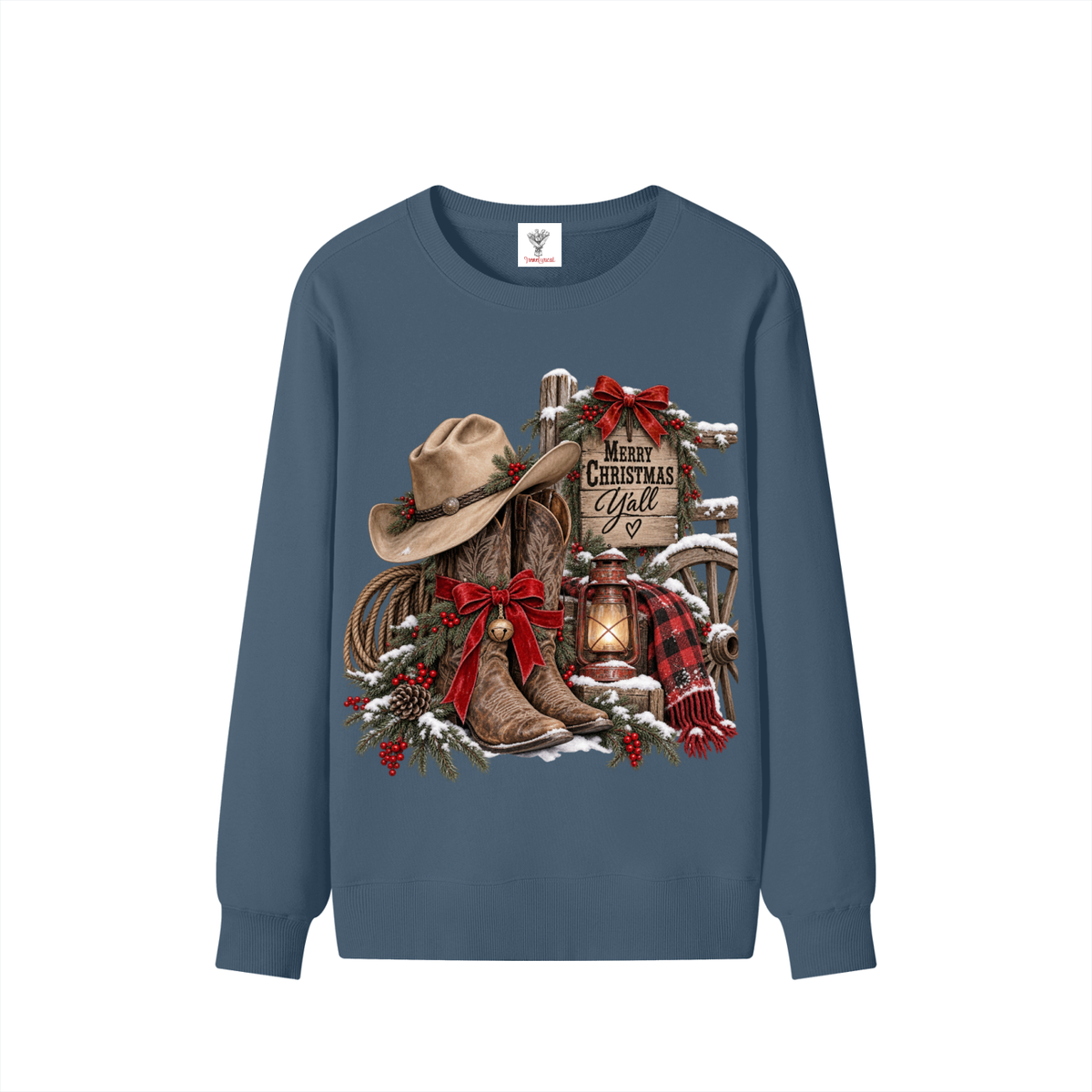 Classic Unisex Cotton Sweatshirt Western Merry Christmas yall