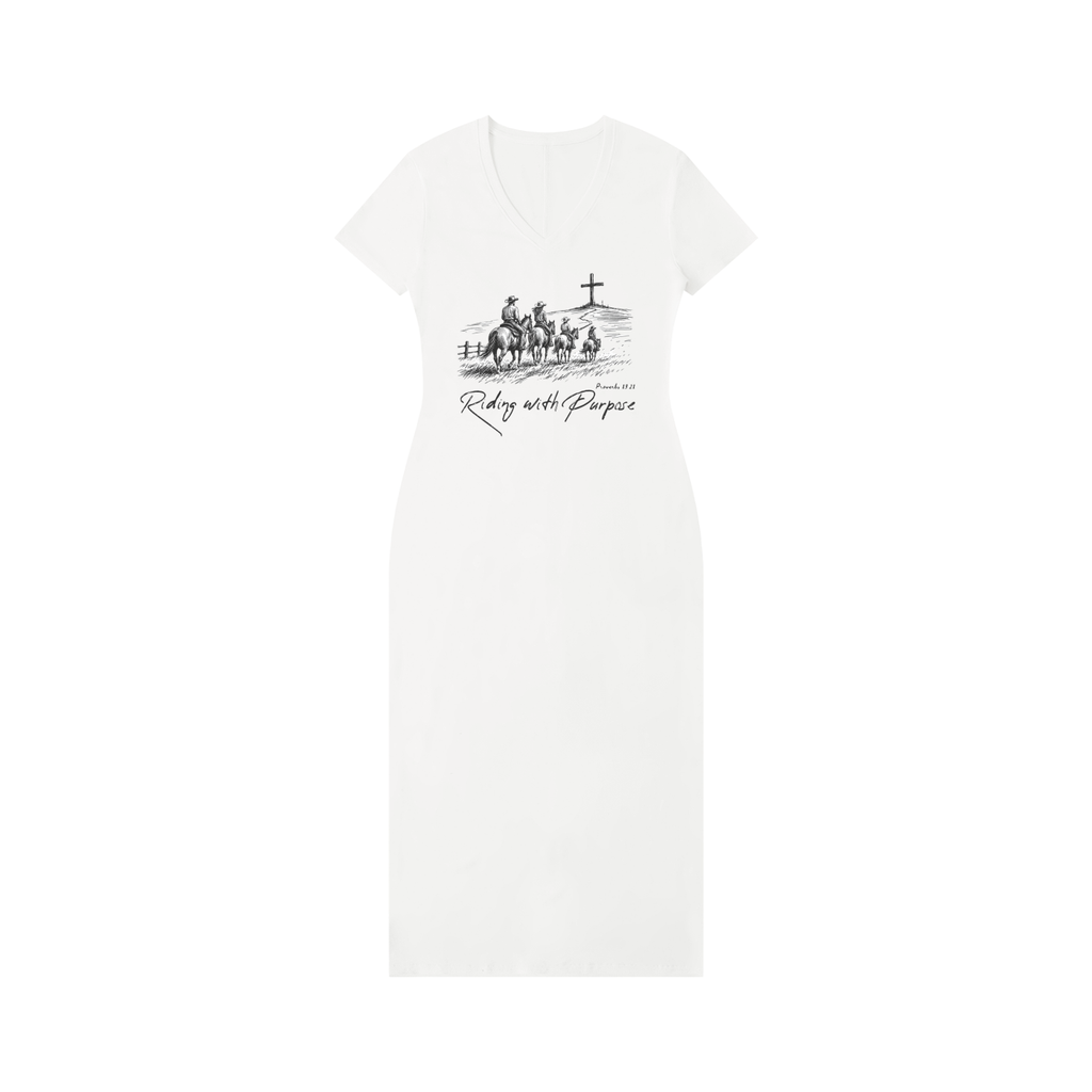 Women's V-Neck Short Sleeve Maxi Dress