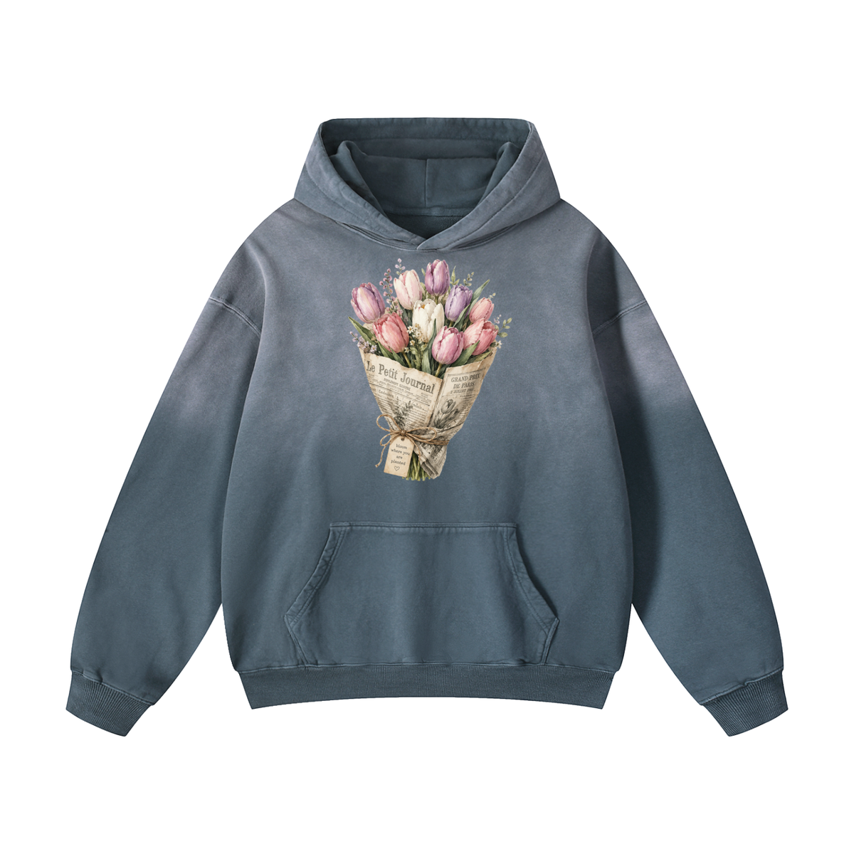 Heavyweight Sunfade Oversized Hoodie Tulips newspaper