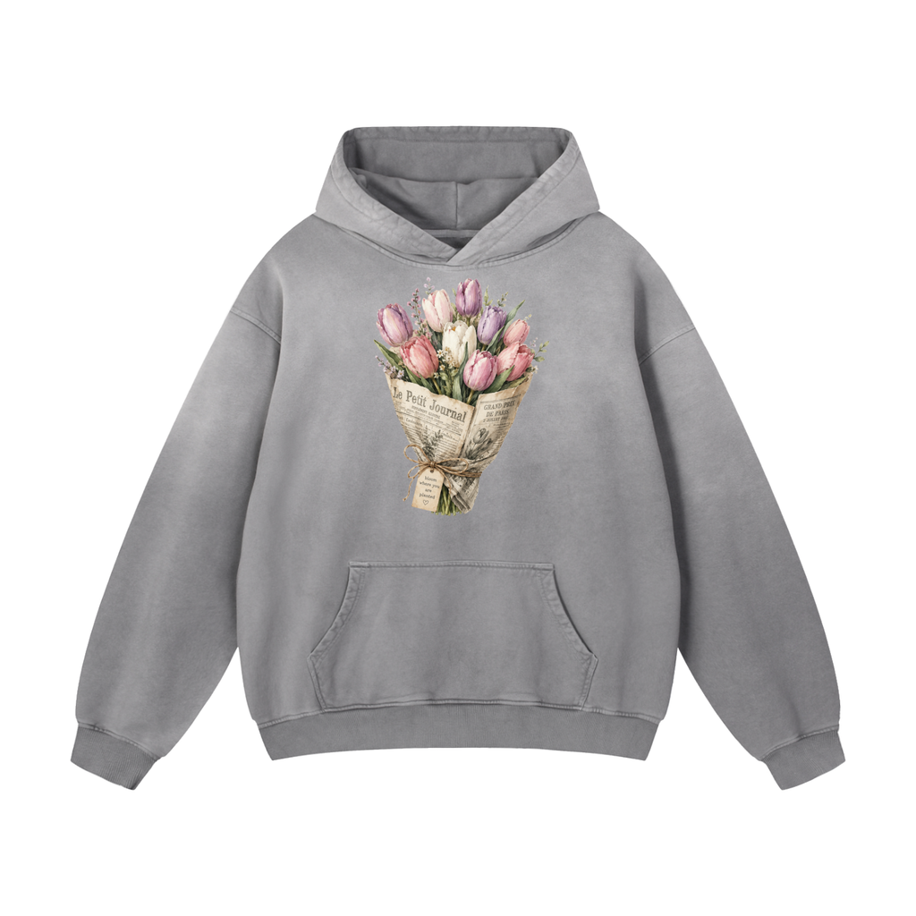 Heavyweight Sunfade Oversized Hoodie Tulips newspaper