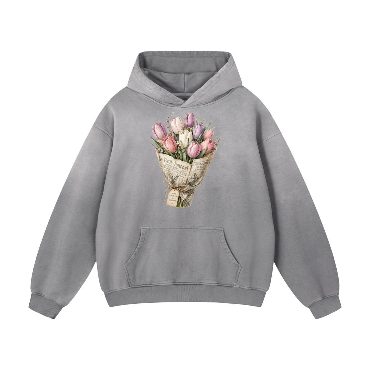 Heavyweight Sunfade Oversized Hoodie Tulips newspaper