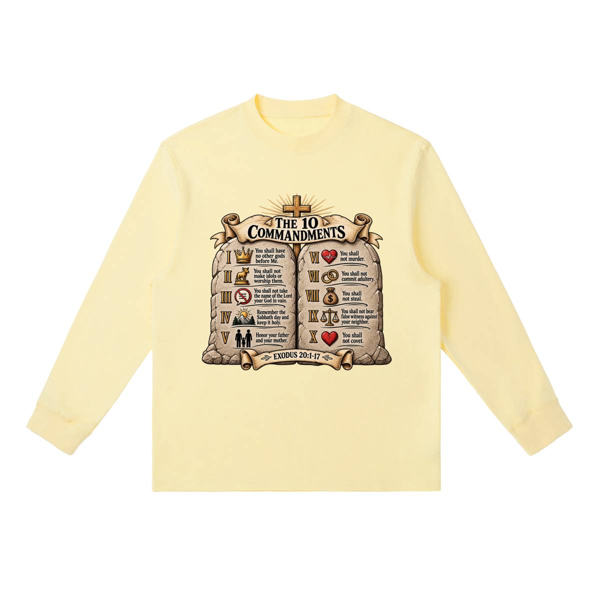 Essential Crewneck Long-Sleeve T-Shirt 10 commandments