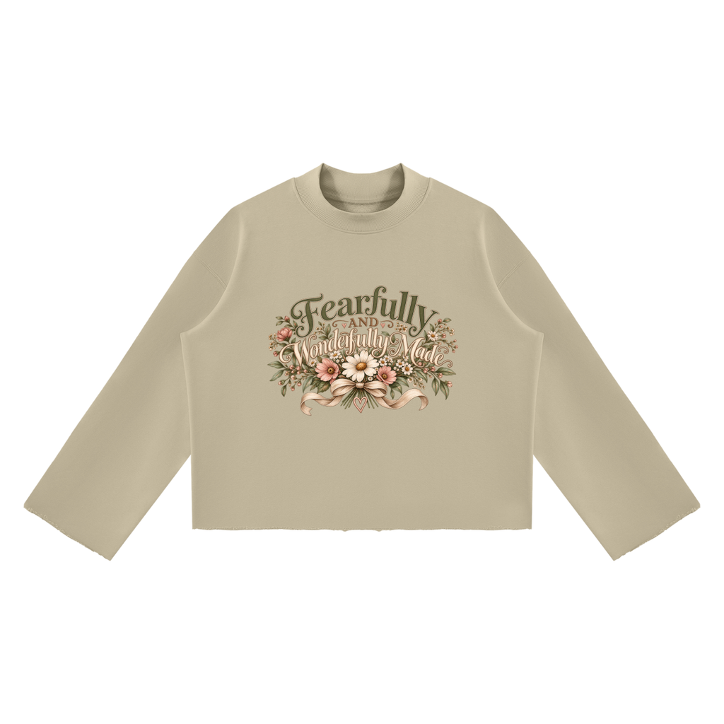 Unisex Mock Neck Raw Edge Boxy Sweatshirt