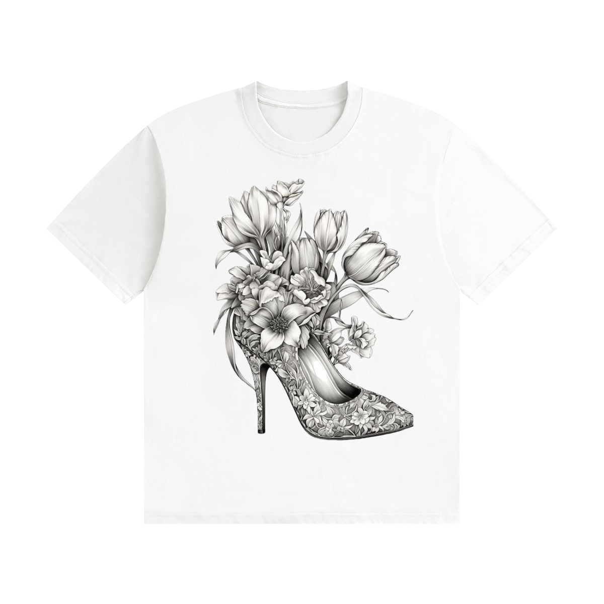 Unisex Seamless Cotton T-Shirt Tulips high heel