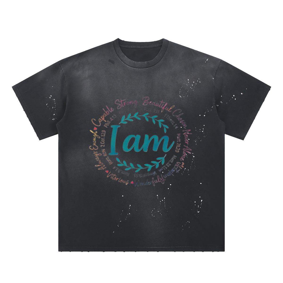 Hand-Frayed Sunfade Paint Splatter T-Shirt I am